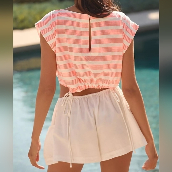 Anthropologie Boatneck Cut Out Romper in Coral Stripe Size XL NWT - Picture 3 of 11